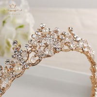 Fashion Brides Crystal Tiaras Crowns Gold Headpieces Pearls Wedding Hair Accessories