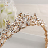 Fashion Brides Crystal Tiaras Crowns Gold Headpieces Pearls Wedding Hair Accessories