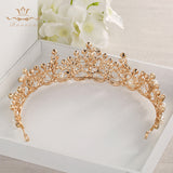 Fashion Brides Crystal Tiaras Crowns Gold Headpieces Pearls Wedding Hair Accessories