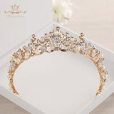 Fashion Brides Crystal Tiaras Crowns Gold Headpieces Pearls Wedding Hair Accessories