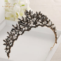 Retro Baroque Black Brides Tiaras Crowns Leaves Bridal Hairbands Crystal Wedding Hair Accessories Party Jewelry