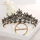 Retro Baroque Black Brides Tiaras Crowns Leaves Bridal Hairbands Crystal Wedding Hair Accessories Party Jewelry