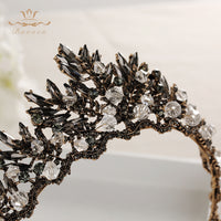 Retro Baroque Black Brides Tiaras Crowns Leaves Bridal Hairbands Crystal Wedding Hair Accessories Party Jewelry