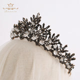 Retro Baroque Black Brides Tiaras Crowns Leaves Bridal Hairbands Crystal Wedding Hair Accessories Party Jewelry