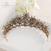 Retro Baroque Black Brides Tiaras Crowns Leaves Bridal Hairbands Crystal Wedding Hair Accessories Party Jewelry