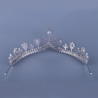 Silver Royal Cubic Zircon Crystal Tiara Crown Headdress Wedding Headpieces