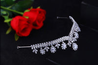 Silver Royal Cubic Zircon Crystal Tiara Crown Headdress Wedding Headpieces