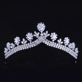 Silver Royal Cubic Zircon Crystal Tiara Crown Headdress Wedding Headpieces