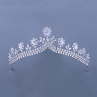 Silver Royal Cubic Zircon Crystal Tiara Crown Headdress Wedding Headpieces