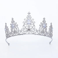 Silver Royal Cubic Zircon Crystal Tiara Crown Headdress Wedding Headpieces