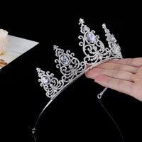 Silver Royal Cubic Zircon Crystal Tiara Crown Headdress Wedding Headpieces