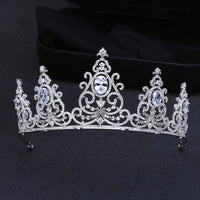 Silver Royal Cubic Zircon Crystal Tiara Crown Headdress Wedding Headpieces