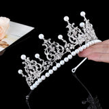 Royal Princess Cubic Zircon & Pearls Wedding Tiara Crown Headdress Party Hair Accessory