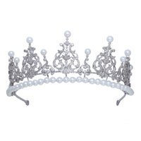 Royal Princess Cubic Zircon & Pearls Wedding Tiara Crown Headdress Party Hair Accessory