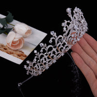 Royal Queen Silver Cubic Zircon Bridal Crowns Tiara Headpieces Wedding Hair Accessory