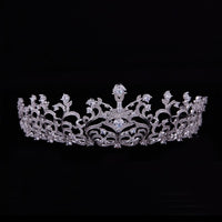 Royal Queen Silver Cubic Zircon Bridal Crowns Tiara Headpieces Wedding Hair Accessory