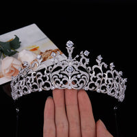 Royal Queen Silver Cubic Zircon Bridal Crowns Tiara Headpieces Wedding Hair Accessory