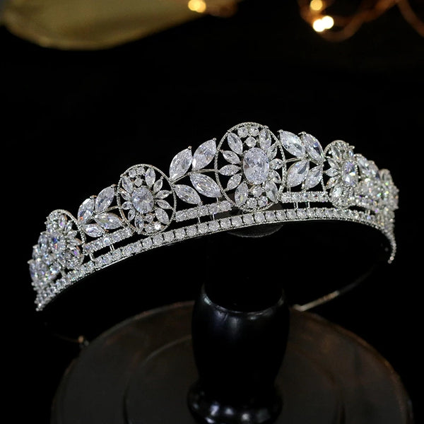 Royal Cz Zirconia Crystal Wedding Hair Accessories Brides Hairbands Queen Silver Tiaras Crowns TR5001