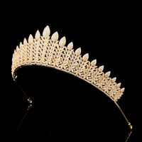 Sparkling Gold Cubic Zircon Bridal Crowns Tiara Headpieces Wedding Hair Accessory