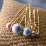 18 pics/lot Multi color Sparkling Pearls Hairpins Handmade Gold Hair Sticks European Pearls Hairbands asw0473