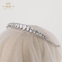 Simple Zircon Water Drop Wedding Crowns Tiaras Headpiece Crystal Headbands For Brides