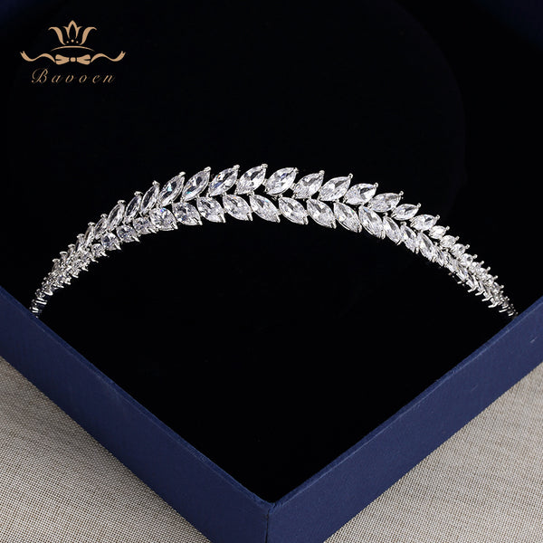 Elegant Silver Leaves Zircon Wedding Tiaras Hairbands Crystal Brides Hair Accessories ASW0760S