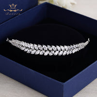 Elegant Silver Leaves Zircon Wedding Tiaras Hairbands Crystal Brides Hair Accessories ASW0760S