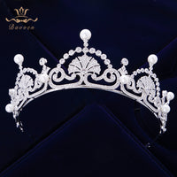 Gorgeous Full Zircon Brides Crowns Tiaras Headpieces Pearls Sliver Bridal Hair Accessory asw0861