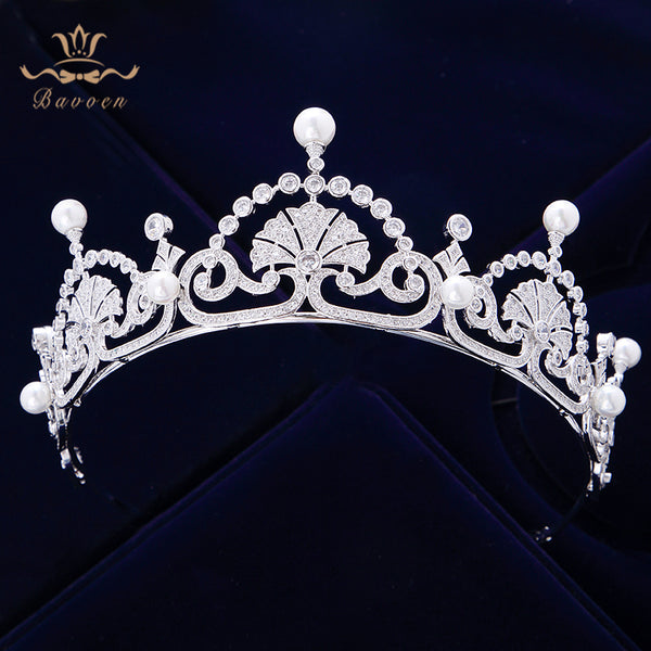 Gorgeous Full Zircon Brides Crowns Tiaras Headpieces Pearls Sliver Bridal Hair Accessory asw0861