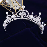 Gorgeous Full Zircon Brides Crowns Tiaras Headpieces Pearls Sliver Bridal Hair Accessory asw0861