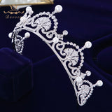 Gorgeous Full Zircon Brides Crowns Tiaras Headpieces Pearls Sliver Bridal Hair Accessory asw0861