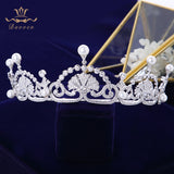 Gorgeous Full Zircon Brides Crowns Tiaras Headpieces Pearls Sliver Bridal Hair Accessory asw0861