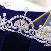 Gorgeous Full Zircon Brides Crowns Tiaras Headpieces Pearls Sliver Bridal Hair Accessory asw0861