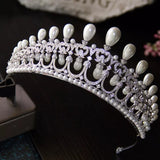 British Royal Princess Cubic Zircon Hair Crown Water Drop Pearls Hair Accessories Bridal Wedding Hair Jewelry