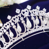 Royal Princess Pearls Brides Crowns Headpiece Zircon Crystal Wedding Tiaras Hairbands Evening Dress Hair Jewelry