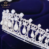 Royal Princess Pearls Brides Crowns Headpiece Zircon Crystal Wedding Tiaras Hairbands Evening Dress Hair Jewelry