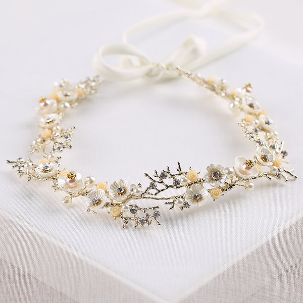 Handmade Ceramic Flower Brides Hairbands Pearls Headbands Headpieces Wedding hair accessories