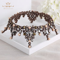 Bavoen Black Baroque Brides Tiara Crown Black Crystal Hairbands Wedding Hair Accessorieses