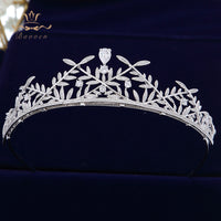 Elegant Prom Leaves Zircon Tiara Brides Headbands Silver Plated Crystal Evening Hair Accessories Wedding Hair Jewelry