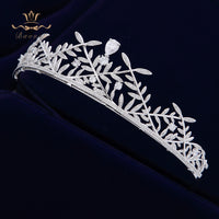 Elegant Prom Leaves Zircon Tiara Brides Headbands Silver Plated Crystal Evening Hair Accessories Wedding Hair Jewelry