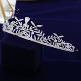 Elegant Prom Leaves Zircon Tiara Brides Headbands Silver Plated Crystal Evening Hair Accessories Wedding Hair Jewelry