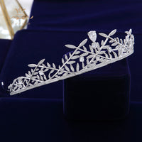 Elegant Prom Leaves Zircon Tiara Brides Headbands Silver Plated Crystal Evening Hair Accessories Wedding Hair Jewelry