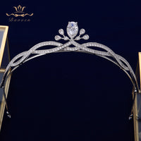 Bridal Clear Zircon Crystal Hairbands Silver Tiara Crown Wedding Hair Accessories