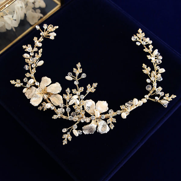 Retro Leaves Soft Brides Hairbands Flower Headbands bridal Pearls Brides Hair Accessories