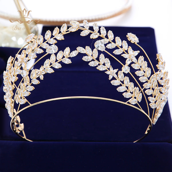 Gold Princess Brides Hairbands Baroque Zircon Brides Tiaras Hairbands Clear Crystal Wedding Hair Accessories