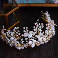 Full Handmade Freshwater Pearls Bridal Tiaras Crowns Crystal Brides Tiaras Wedding Hair Accessory Evening Hair Jewelry