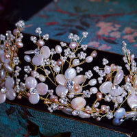 Full Handmade Freshwater Pearls Bridal Tiaras Crowns Crystal Brides Tiaras Wedding Hair Accessory Evening Hair Jewelry