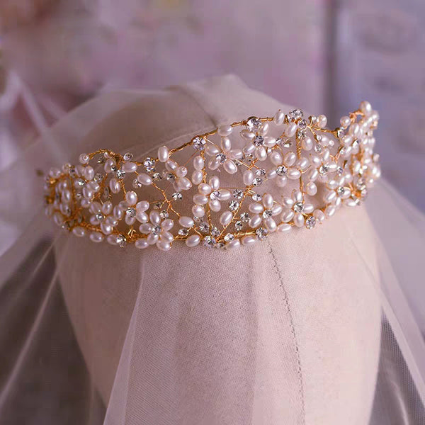 Handmade European Pearls Bridal Tiaras Crowns Headpieces Wedding Hair Accessory asw5607