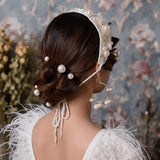 Handmade Lace Brides Long Headband Pearls Bridal Hairbands Prom Hair Jewelry