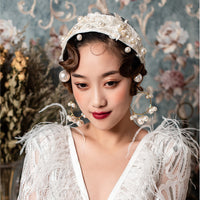 Handmade Lace Brides Long Headband Pearls Bridal Hairbands Prom Hair Jewelry